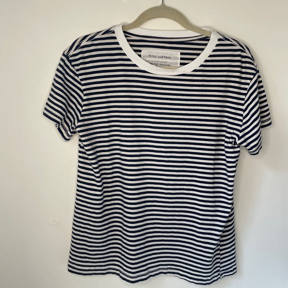 EUC Nili Lotan Crew Neck Cotton Striped T-shirt, XS - Picture 3 of 8